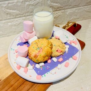 Rainbows and Clouds cookie display with ingredients