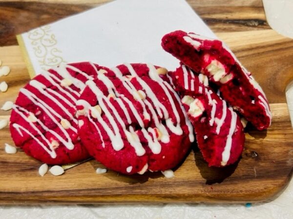 Red riding hood cookie with the soft cheesecake inside showing